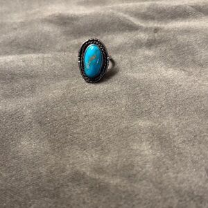 Turquoise Oval Stone Silver-Tone Women's Ring